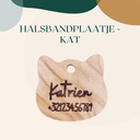 Halsbandplaatje kat - hout, gegraveerd (cat tag)
